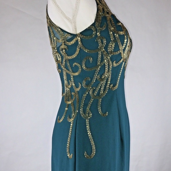 Alyce Paris Designs Sz6 Emerald Green Beaded Gown - Picture 3 of 8